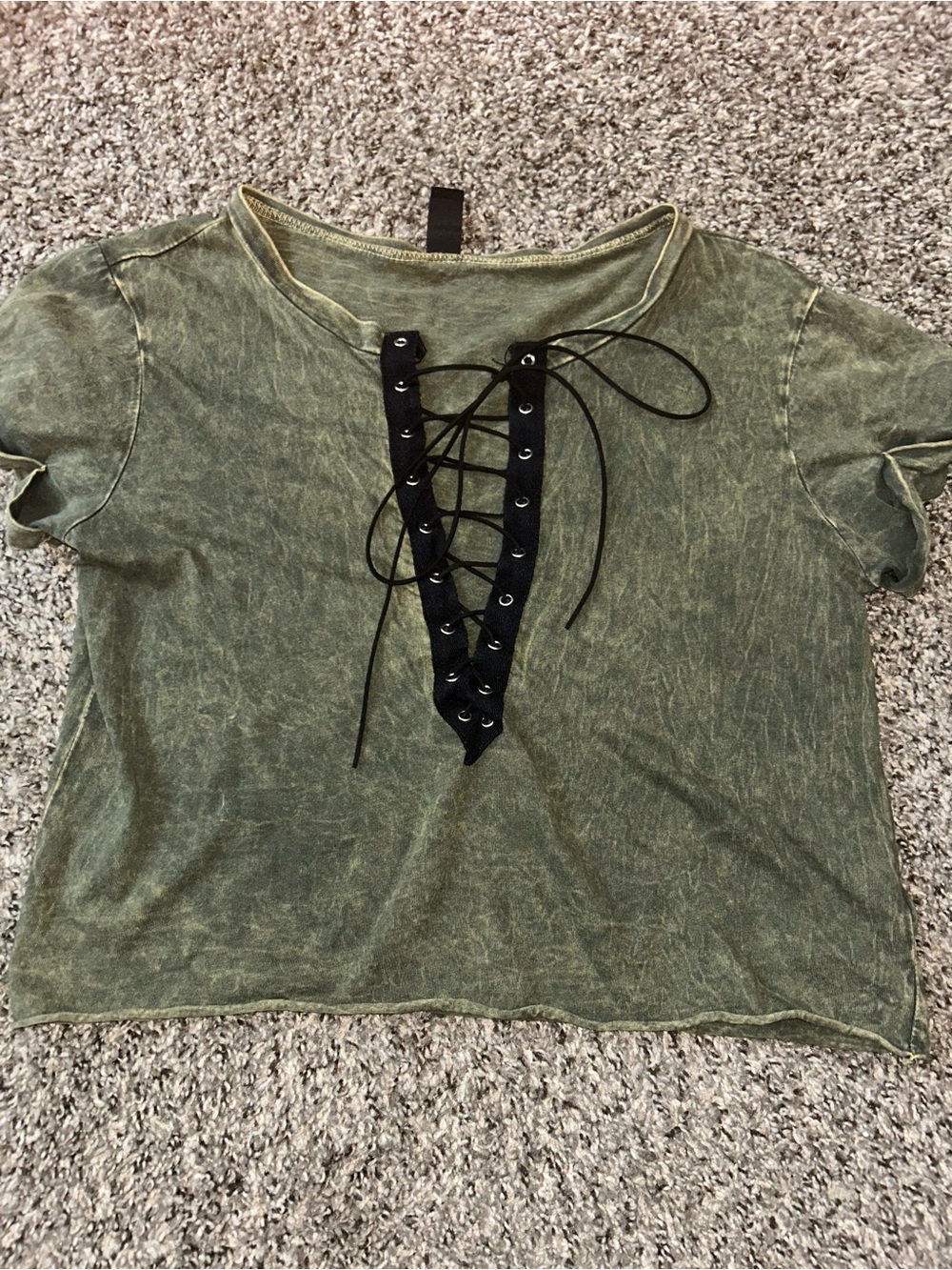 Windsor Olive Mineral-Wash Lace-Up Crop Top